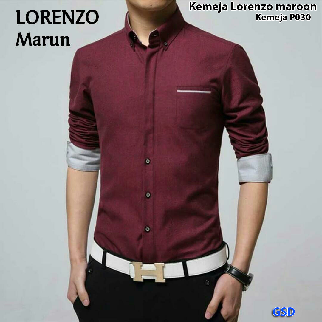  Kemeja  lorenzo maron kmja P030 Grosir Tanah Abang Baju  