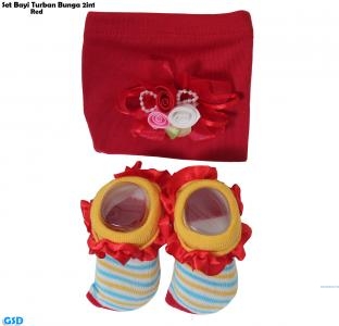 Set Bayi Turban bunga 2in1 red