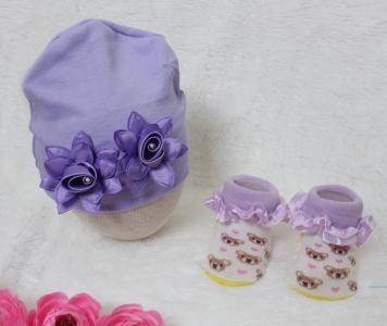 Set bayi turban bunga 2in1 ungu