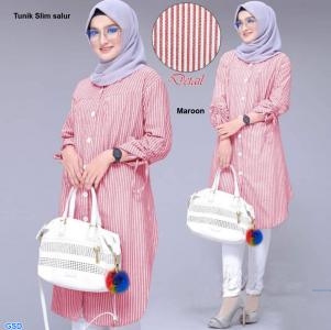 Tunik slim salur biru