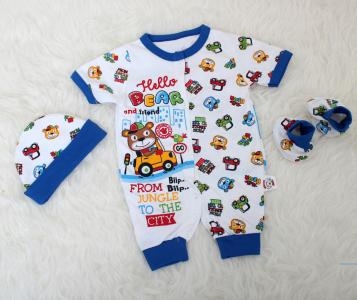 Set bear white 3in1 biru