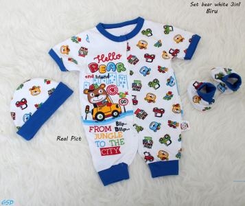 Set bear white 3in1 biru