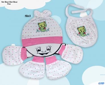 Set Bayi Dot Bear 4in1 02  Pink