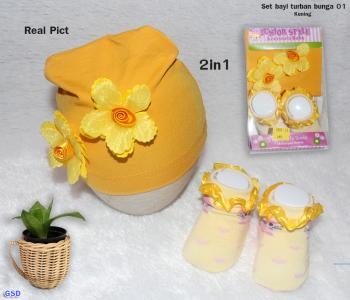Set bayi turban bunga 01 kuning