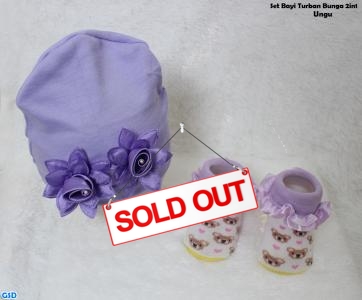 Set bayi turban bunga 2in1 ungu